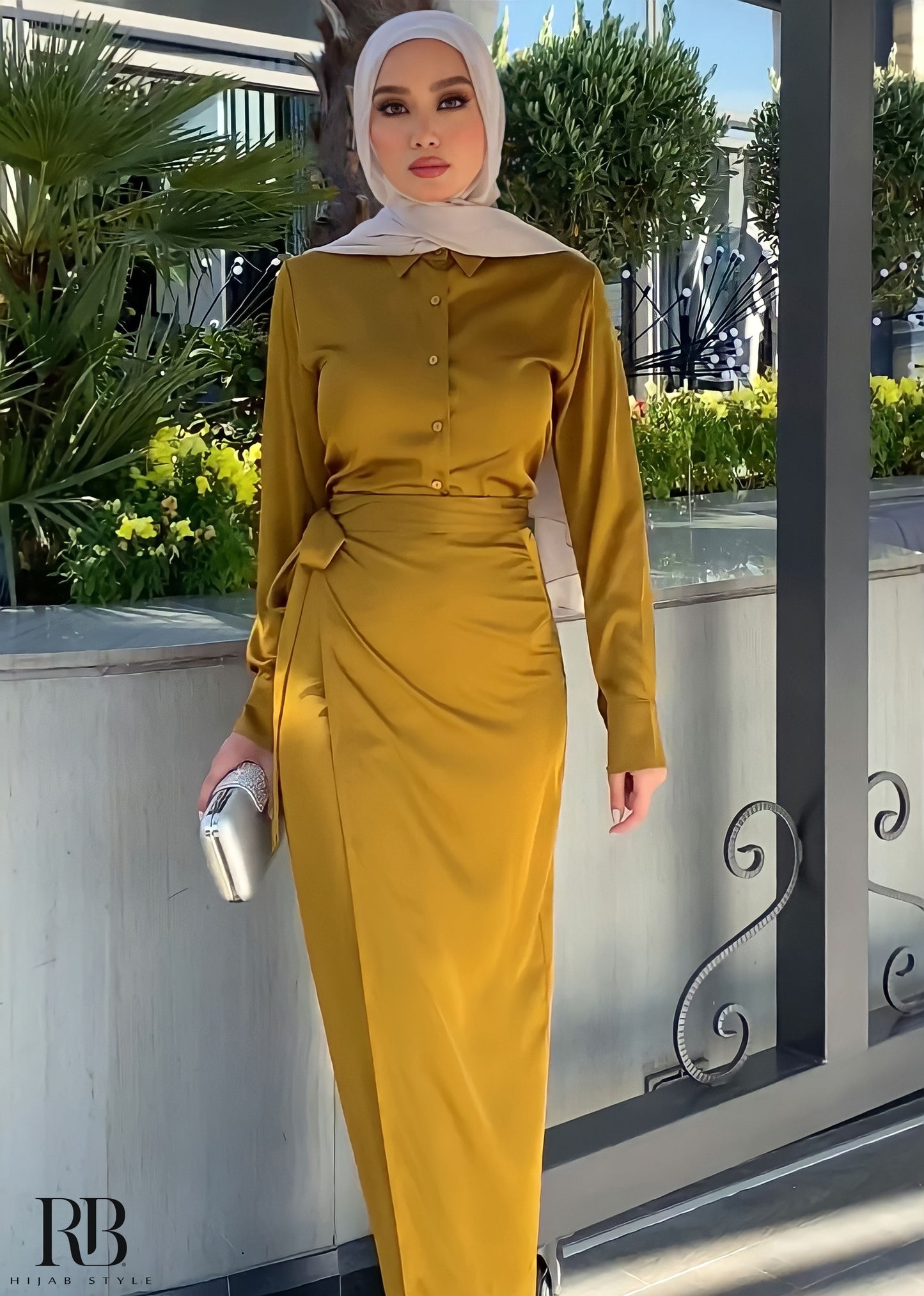 Mustard yellow Blouse and skirt satin set