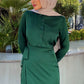 Dark Green Blouse and skirt satin set