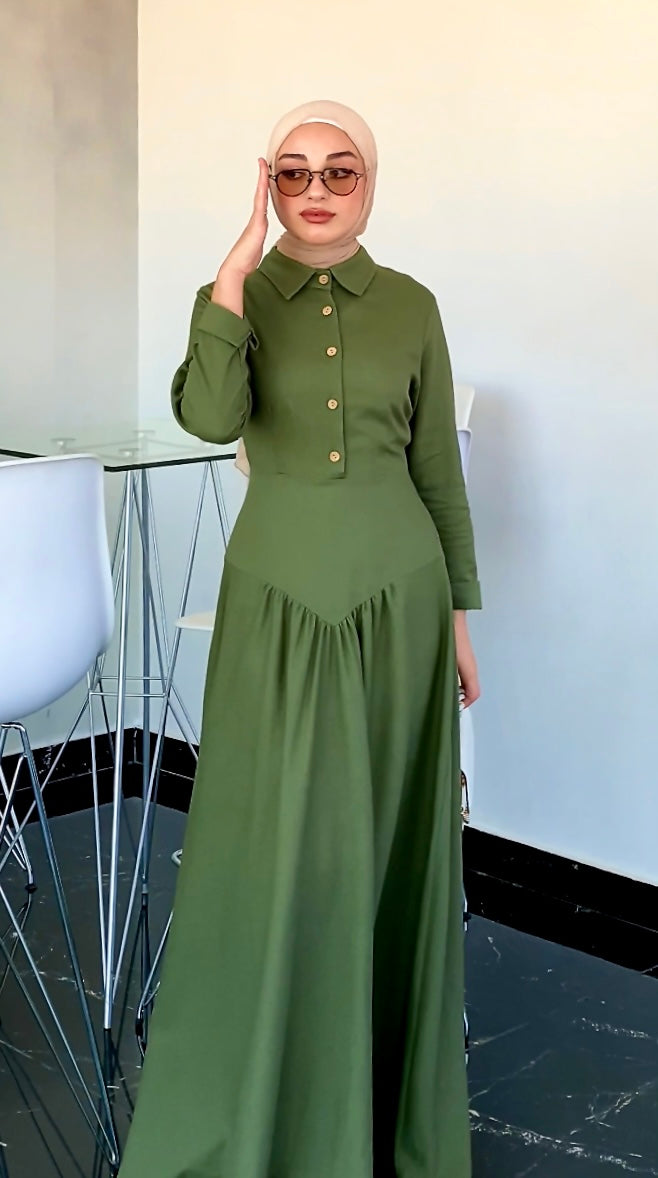 Dark green linen dress