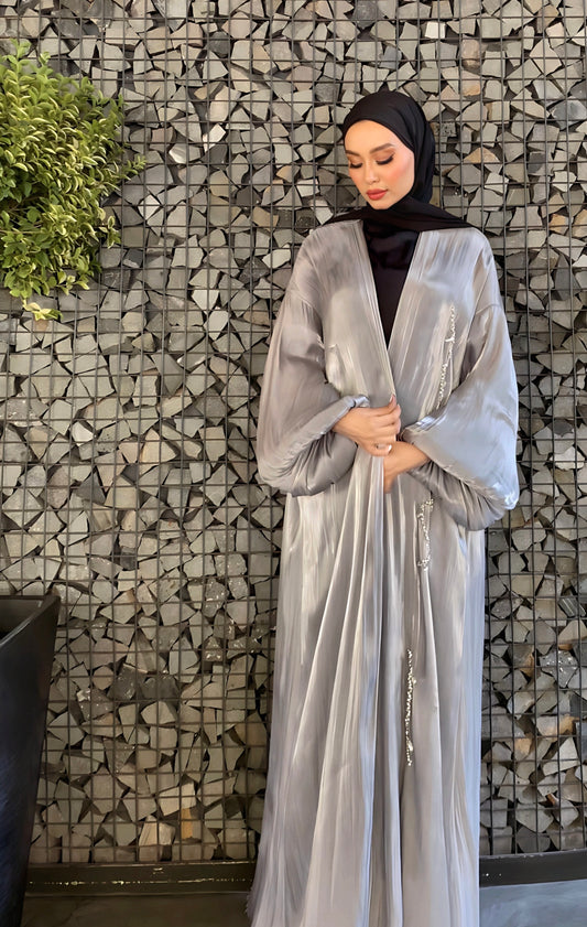 Handmade beaded abaya with black satin dress