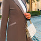 Beige lapel collar satin formal suit