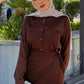 Brown blouse and skirt satin set