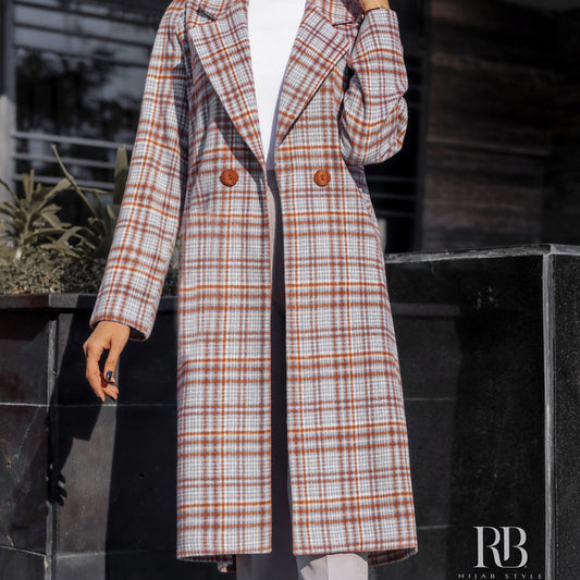 Brown plaid print coat