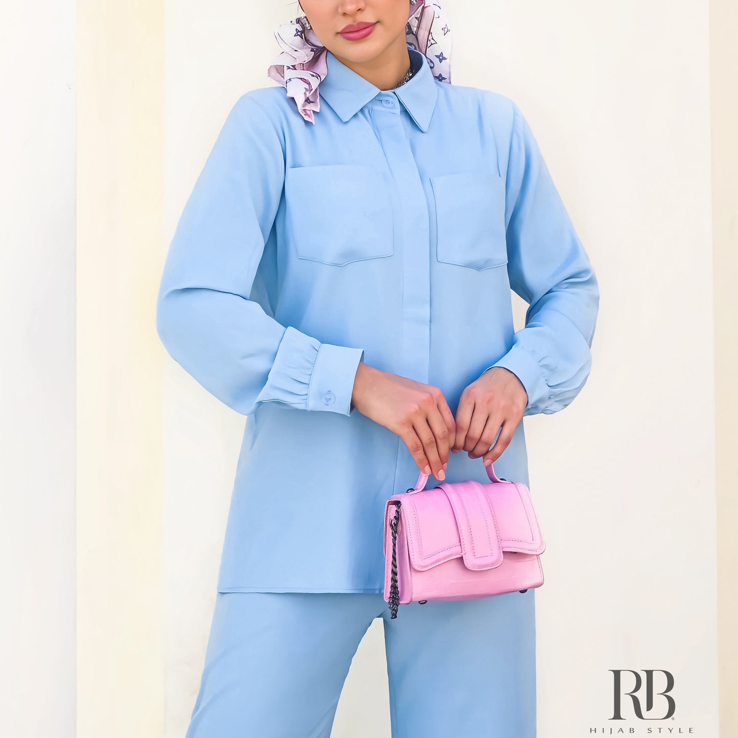 Blue pocket Shirt and Wide Leg Pants Set