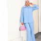 Blue pocket Shirt and Wide Leg Pants Set