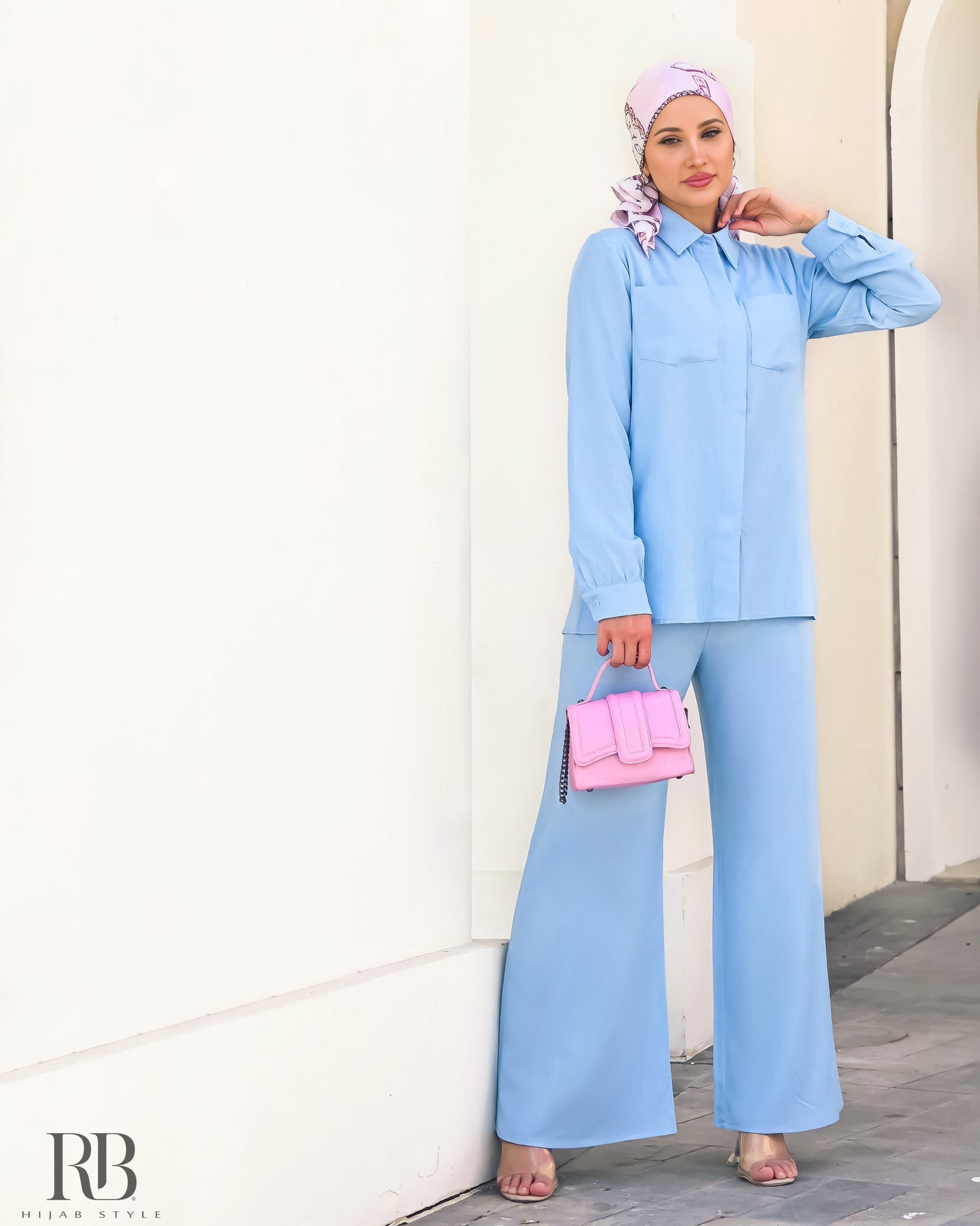 Blue pocket Shirt and Wide Leg Pants Set