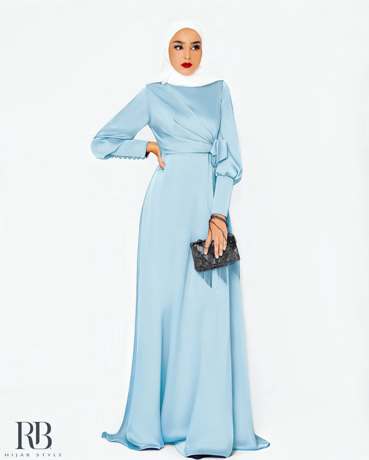 Blue Long sleeve satin dress