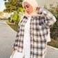 light brown plaid print  drop shoulder jacket