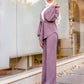 purple jacket and knit wide leg pants wool set