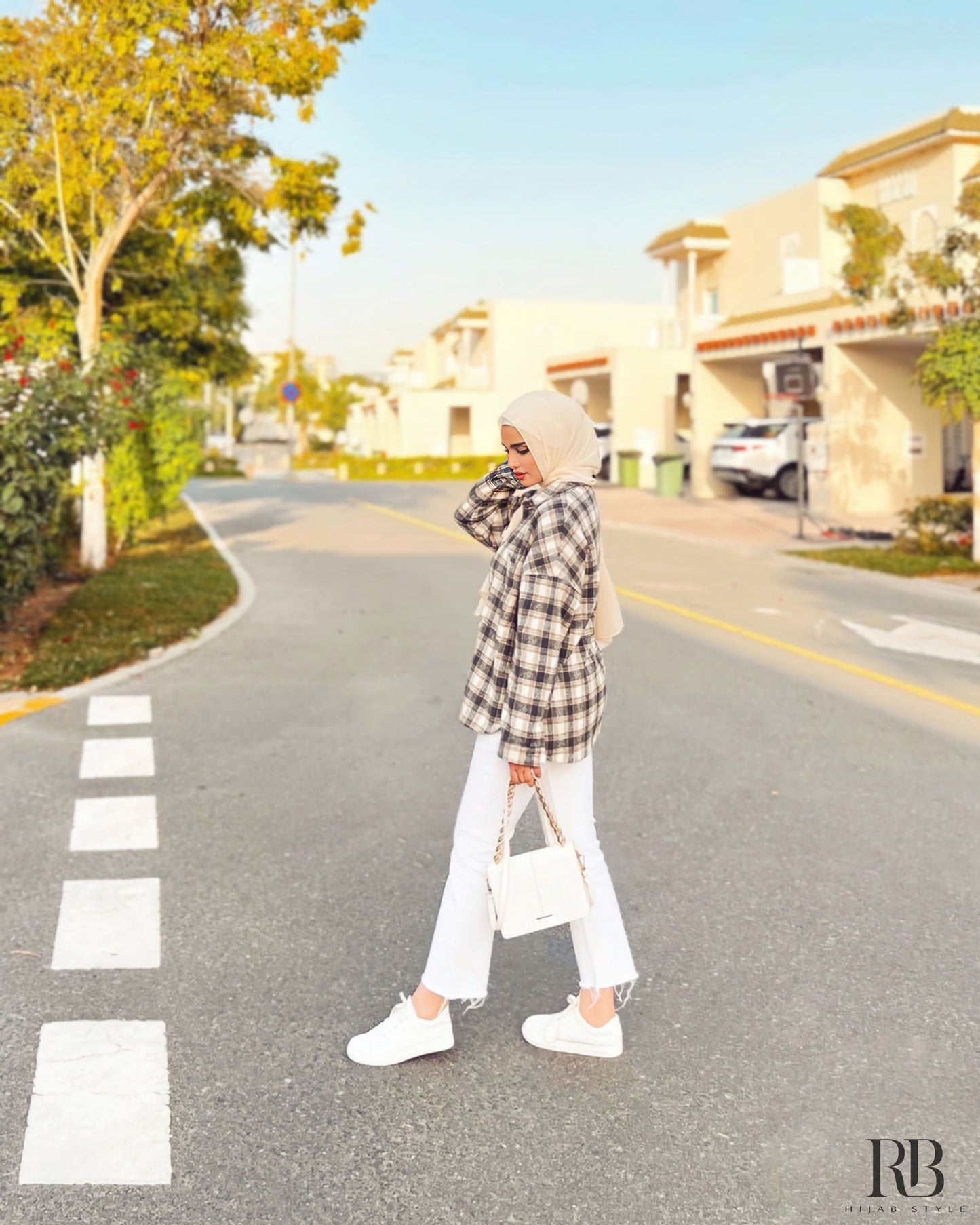 light brown plaid print  drop shoulder jacket