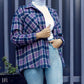 Purple plaid print drop shoulder jacket