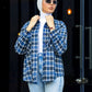 Navy blue plaid print drop shoulder jacket